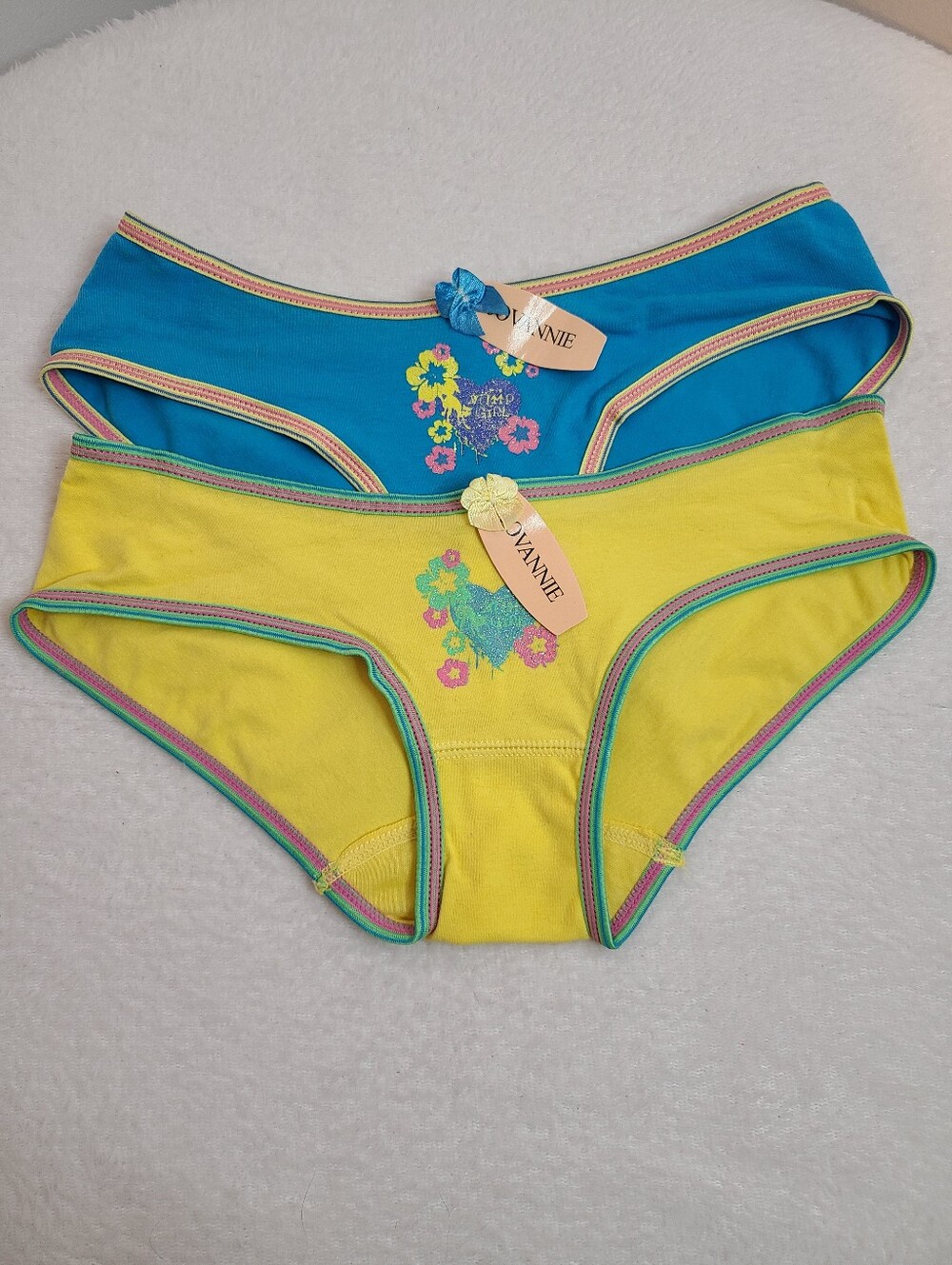 VTG Jovannie 2pk Cute Flower Graphic Cotton Cheeky Hipster Panties Size Sm